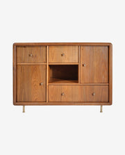 Wooden TV Stand with Cabinets and Storage Shelf