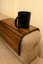 Handcrafted Acacia Wood Sofa Armrest Tray – Flexible & Foldable Fold-Away Serving Mat for Snacks, Drinks & Bed Use