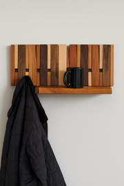 Handmade Mixed Hardwoods Hook Rack – Flip-Down Wall Coat Rack & Natural Wood Hanger for Keys, Bags, Towels & Coats