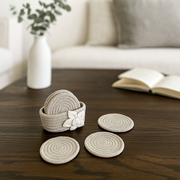 Natural Jute Coasters with White Flower Handmade Set of 6