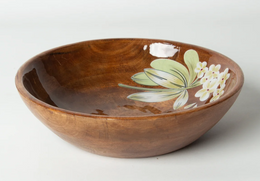Handcrafted Acacia Wooden Fruit Bowl – Salad Serving Bowl with Floral Design