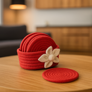 Natural Jute Coasters with White Flower Handmade Set of 6