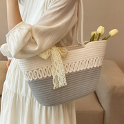 Large Straw Beach Bag Hand Woven Basket Tote Summer Jute Bag
