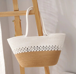 Large Straw Beach Bag Hand Woven Basket Tote Summer Jute Bag