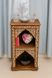 Hand-Carved Indian Wooden Side Table – 2-Tier Sofa/Bedside Table with Traditional Craft