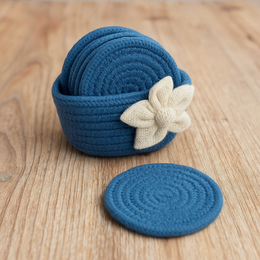 Natural Jute Coasters with White Flower Handmade Set of 6