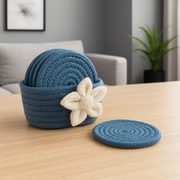 Natural Jute Coasters with White Flower Handmade Set of 6
