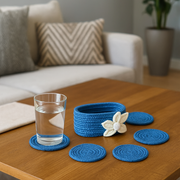 Natural Jute Coasters with White Flower Handmade Set of 6