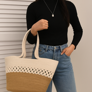 Large Straw Beach Bag Hand Woven Basket Tote Summer Jute Bag