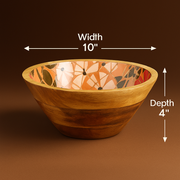 Handmade Mango Wood Hummingbird Flower Design Salad Medium Bowl Set with Spoons