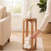 Natural Wood Round Side Table Indoor Plant Stand