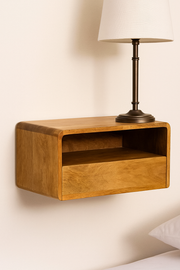 Wooden Floating Nightstand – Wall-Mounted Bedside Table in Walnut Finish