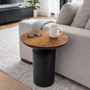 Hand made Accent Side Table Natural Black Polished Round Coffee Table